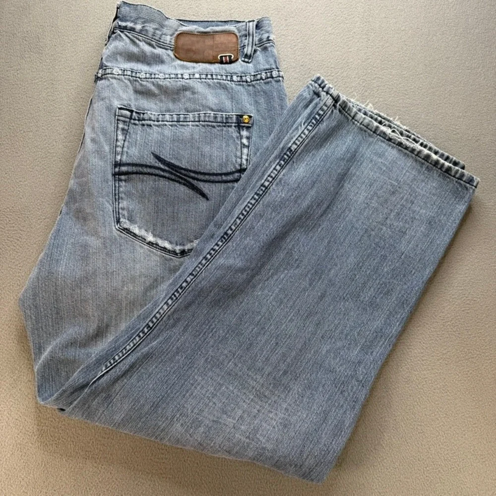 Phat Farm Jeans Men 38x30 Blue Wide Leg Baggy Hip Hop Y2K 90s Denim Embroidered
